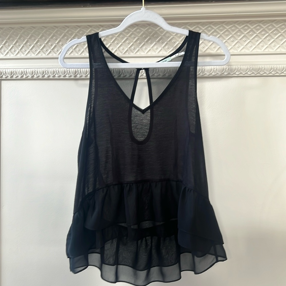 NWOT Kimchi Blue Sheer Black Peplum Tank Blouse Sz XS